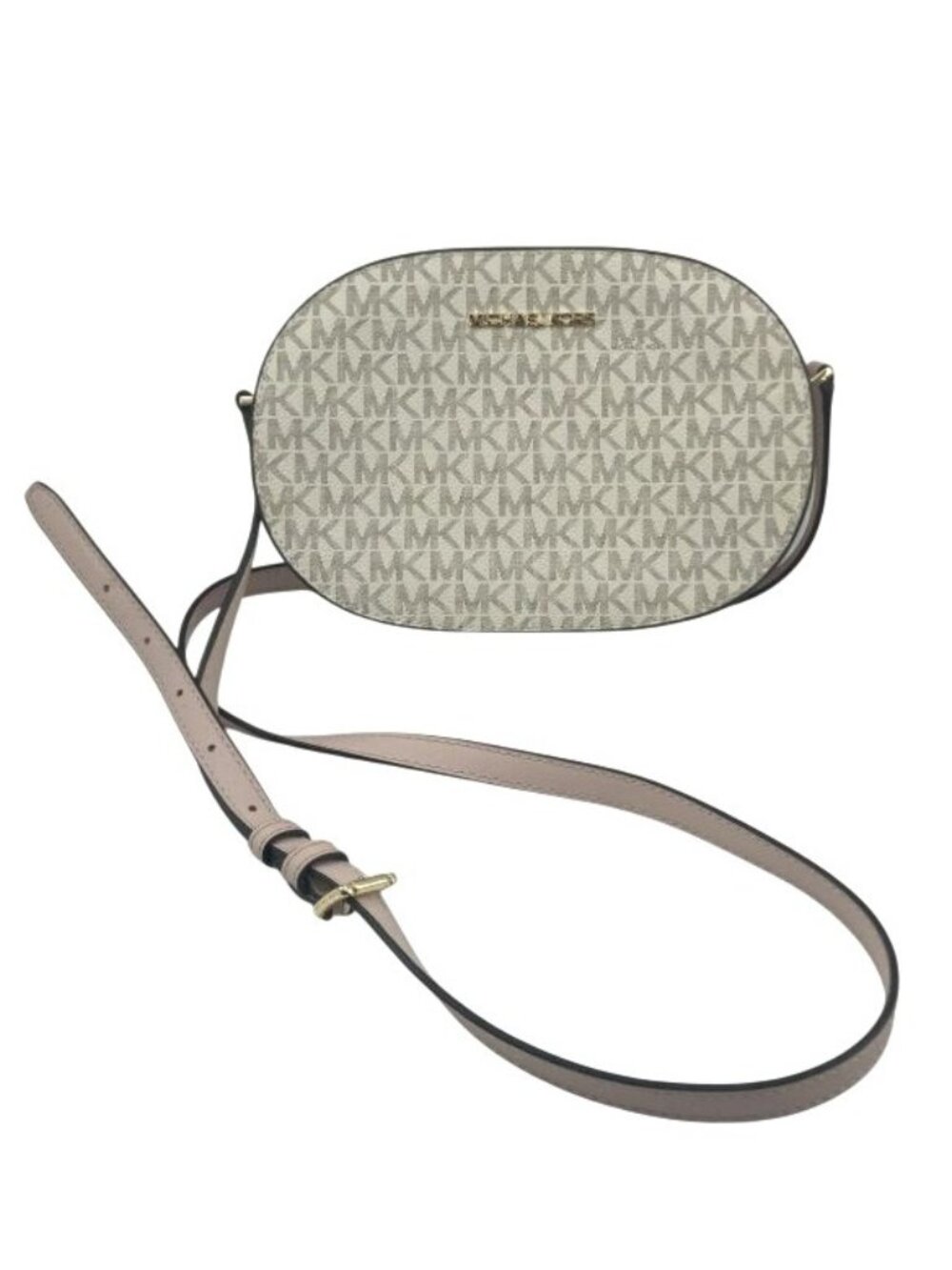 Michael Kors Jet Set Travel Logo Vanilla/Powder Brush Oval Crossbody Bag